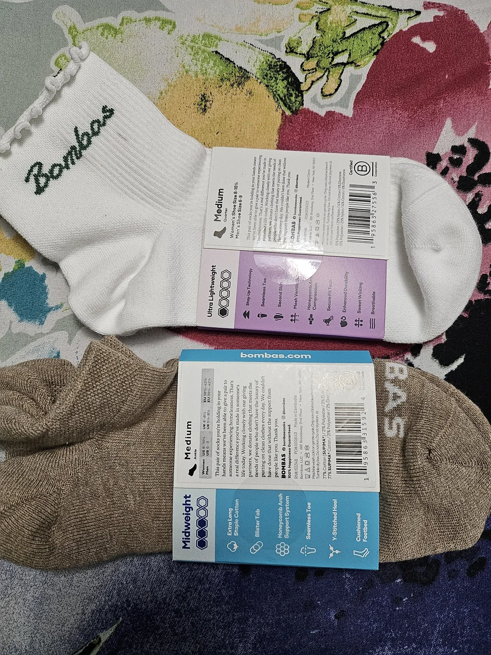 Bombas White Ruffle Ankle Sock & Tan Crew Sock 2-Pack